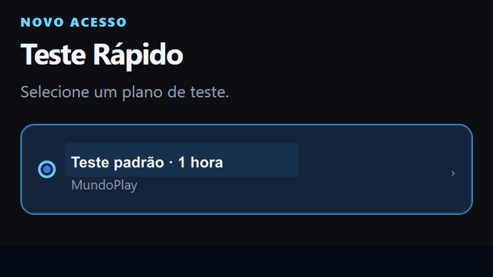 Recriação sanitizada da opção de teste selecionada no painel